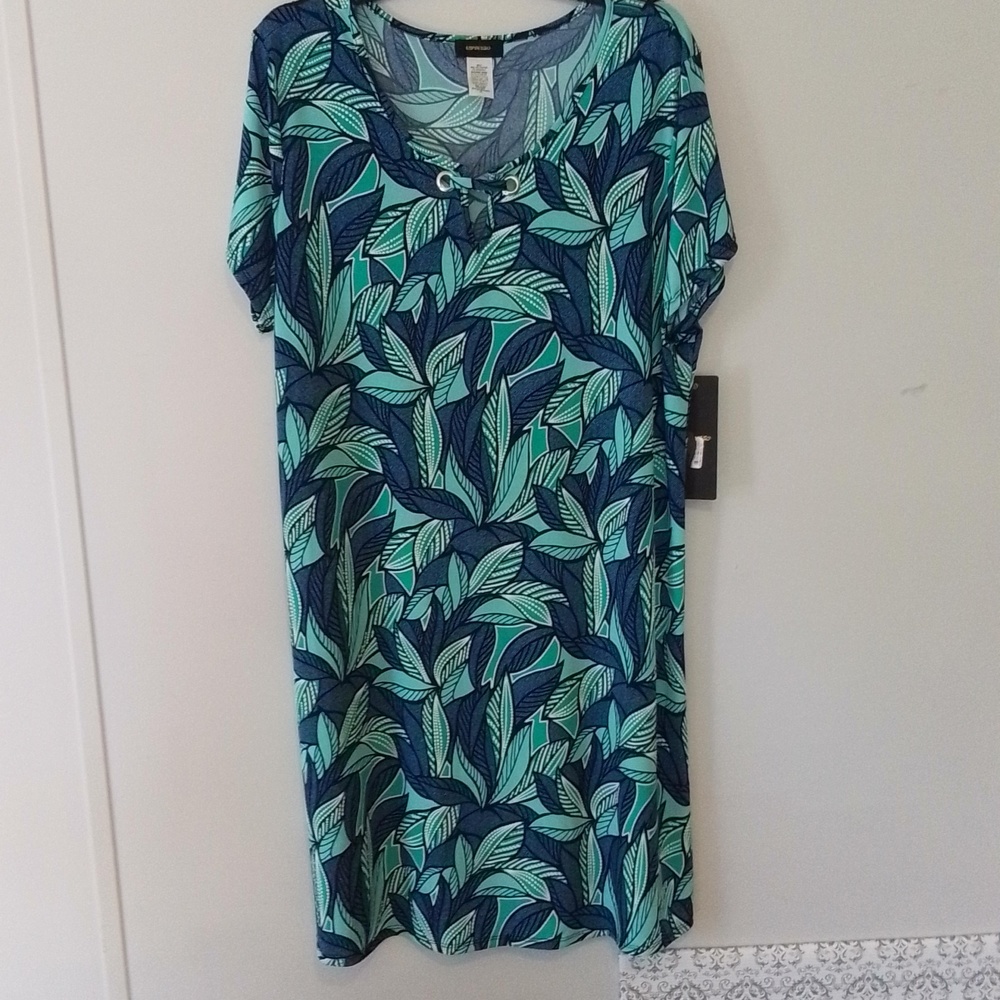 Espresso Los Angeles women's 2X short sleeve shift dress blues/greens pa…